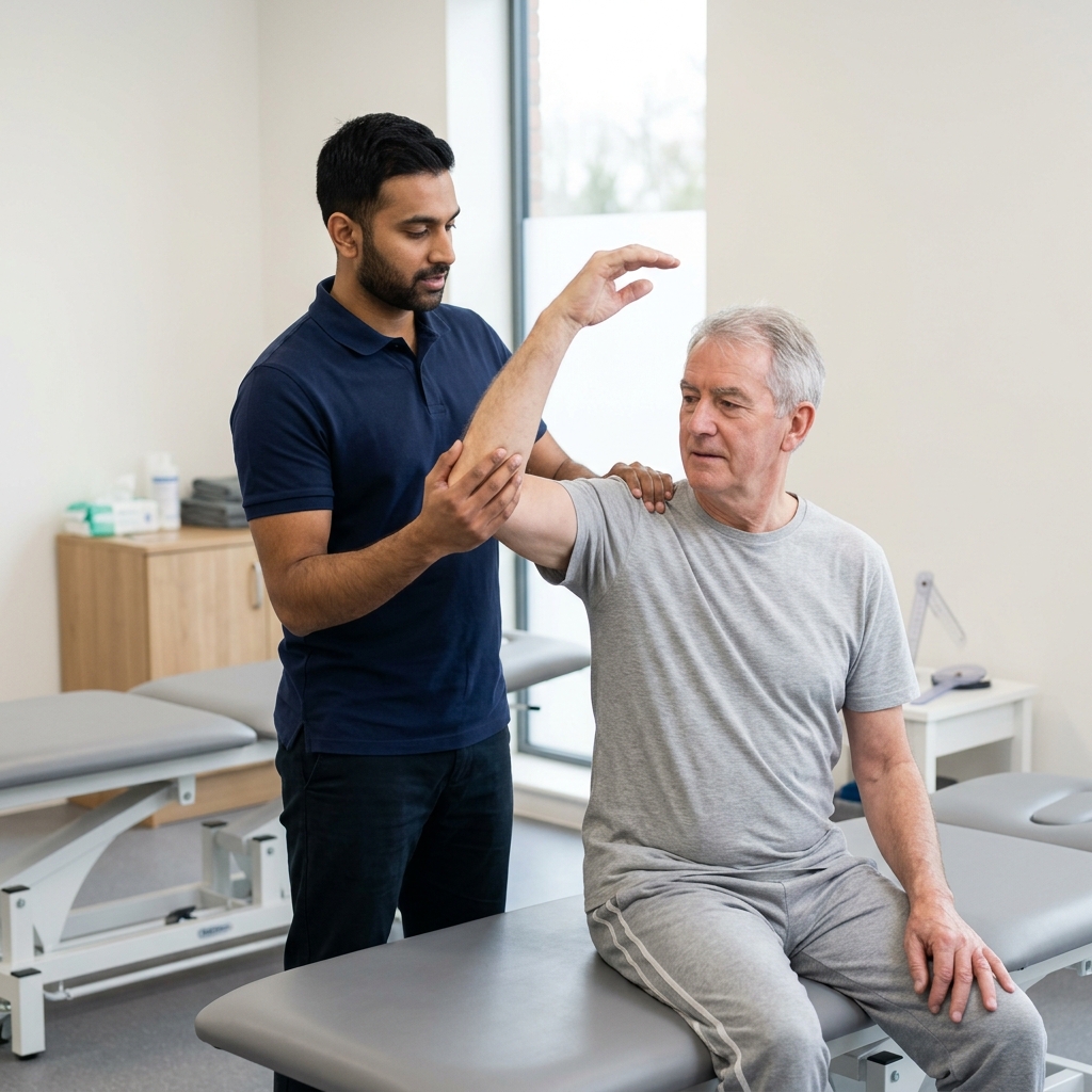 Senior Physiotherapist Dr. Shankar.N treating a patient in Hyderabad clinic