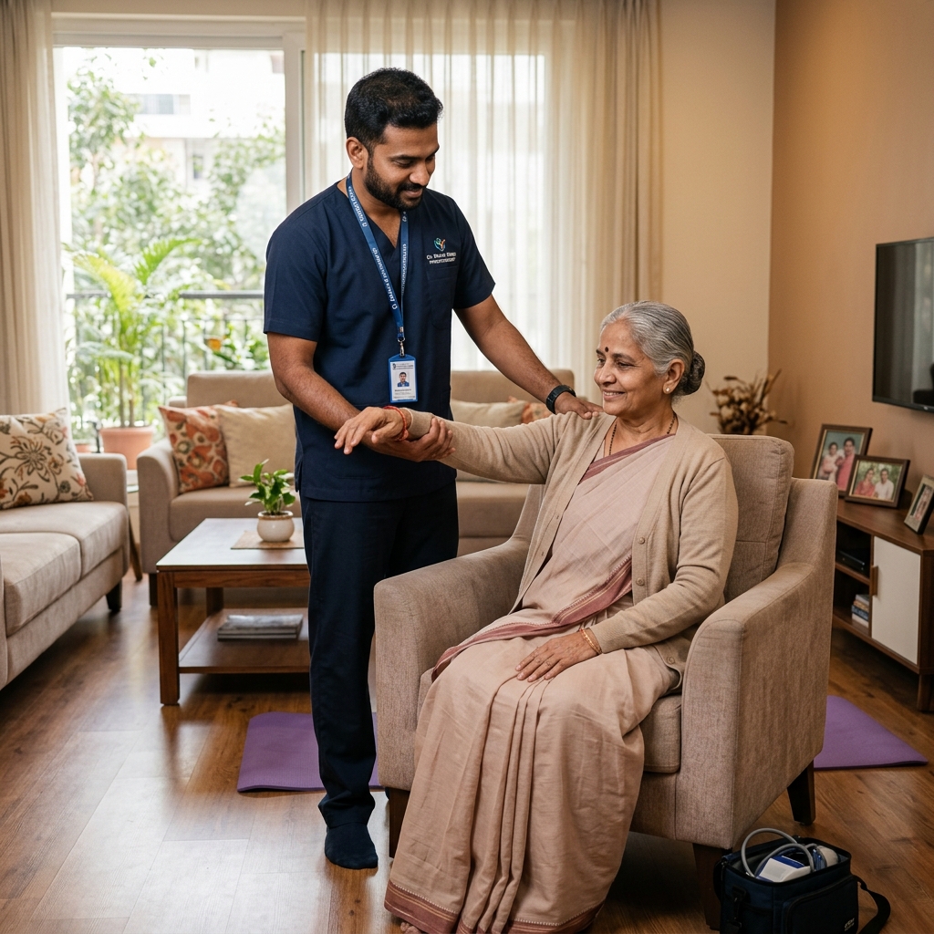 Physiotherapist conducting home visit in Hyderabad